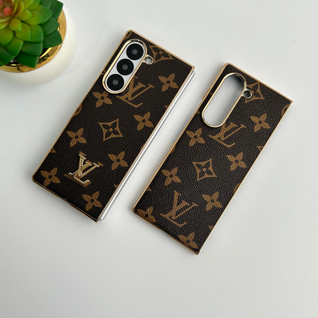 Étui de luxe en cuir plaqué or pour Samsung Galaxy Z Fold 6