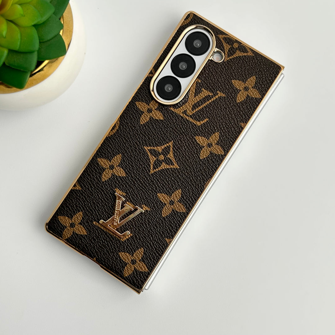 Étui de luxe en cuir plaqué or pour Samsung Galaxy Z Fold 6