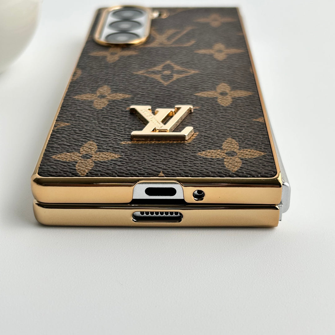 Étui de luxe en cuir plaqué or pour Samsung Galaxy Z Fold 6
