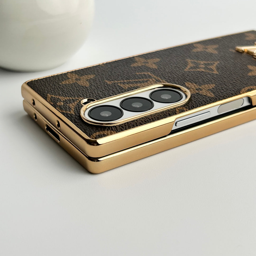 Étui de luxe en cuir plaqué or pour Samsung Galaxy Z Fold 6