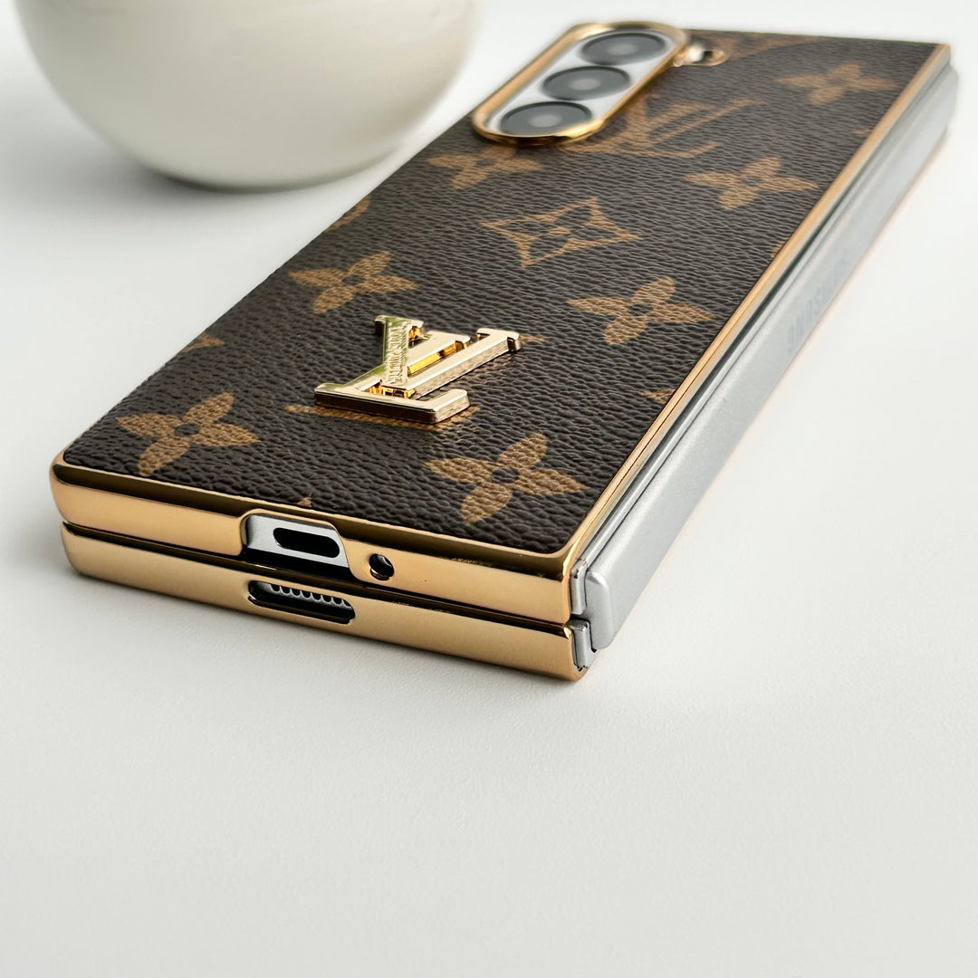 Étui de luxe en cuir plaqué or pour Samsung Galaxy Z Fold 6