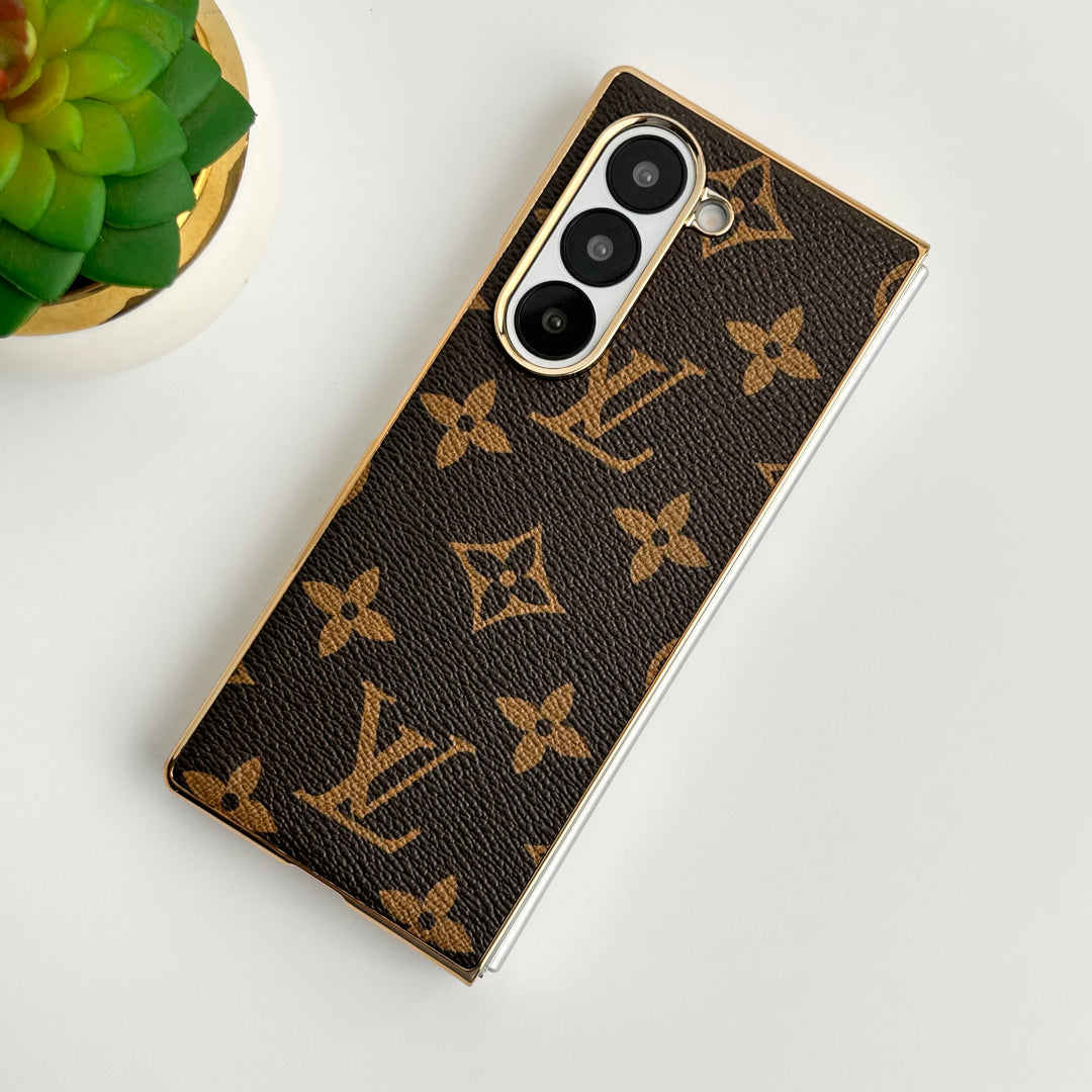 Étui de luxe en cuir plaqué or pour Samsung Galaxy Z Fold 6