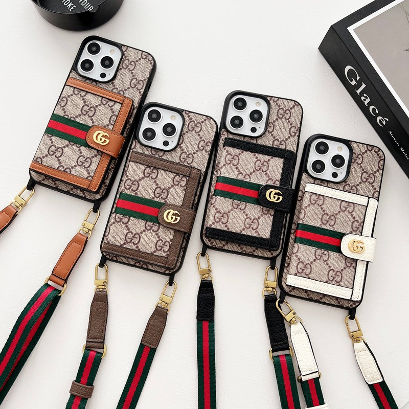 Capa clássica para iPhone com corrente de bolsa de cartão premium