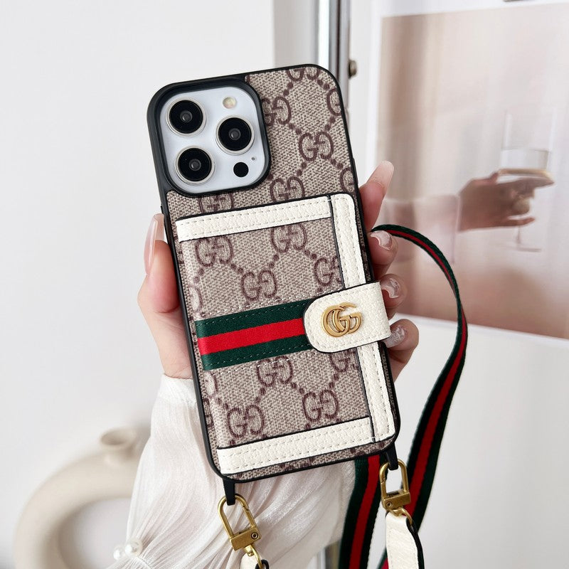 Capa clássica para iPhone com corrente de bolsa de cartão premium