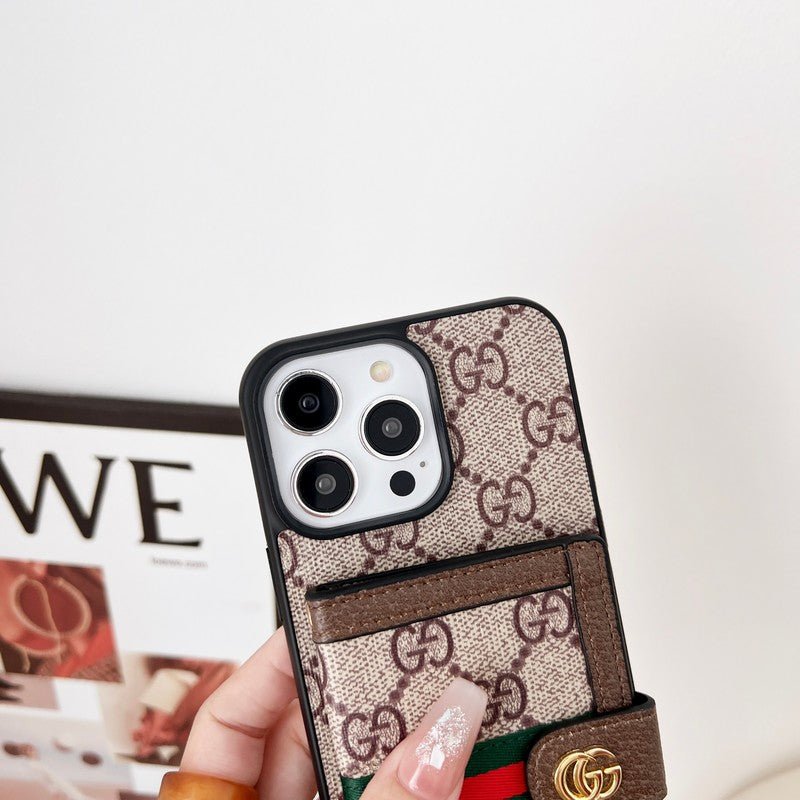Capa clássica para iPhone com corrente de bolsa de cartão premium