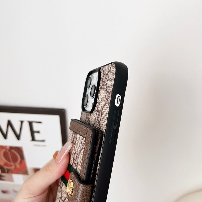 Capa clássica para iPhone com corrente de bolsa de cartão premium