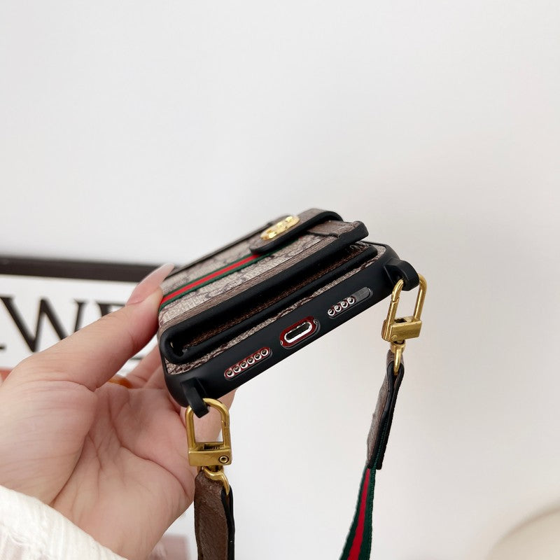 Capa clássica para iPhone com corrente de bolsa de cartão premium