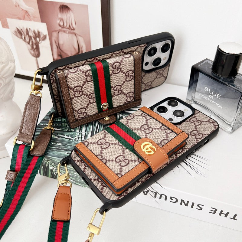 Capa clássica para iPhone com corrente de bolsa de cartão premium
