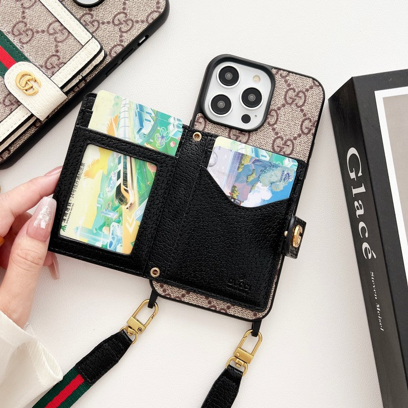 Capa clássica para iPhone com corrente de bolsa de cartão premium