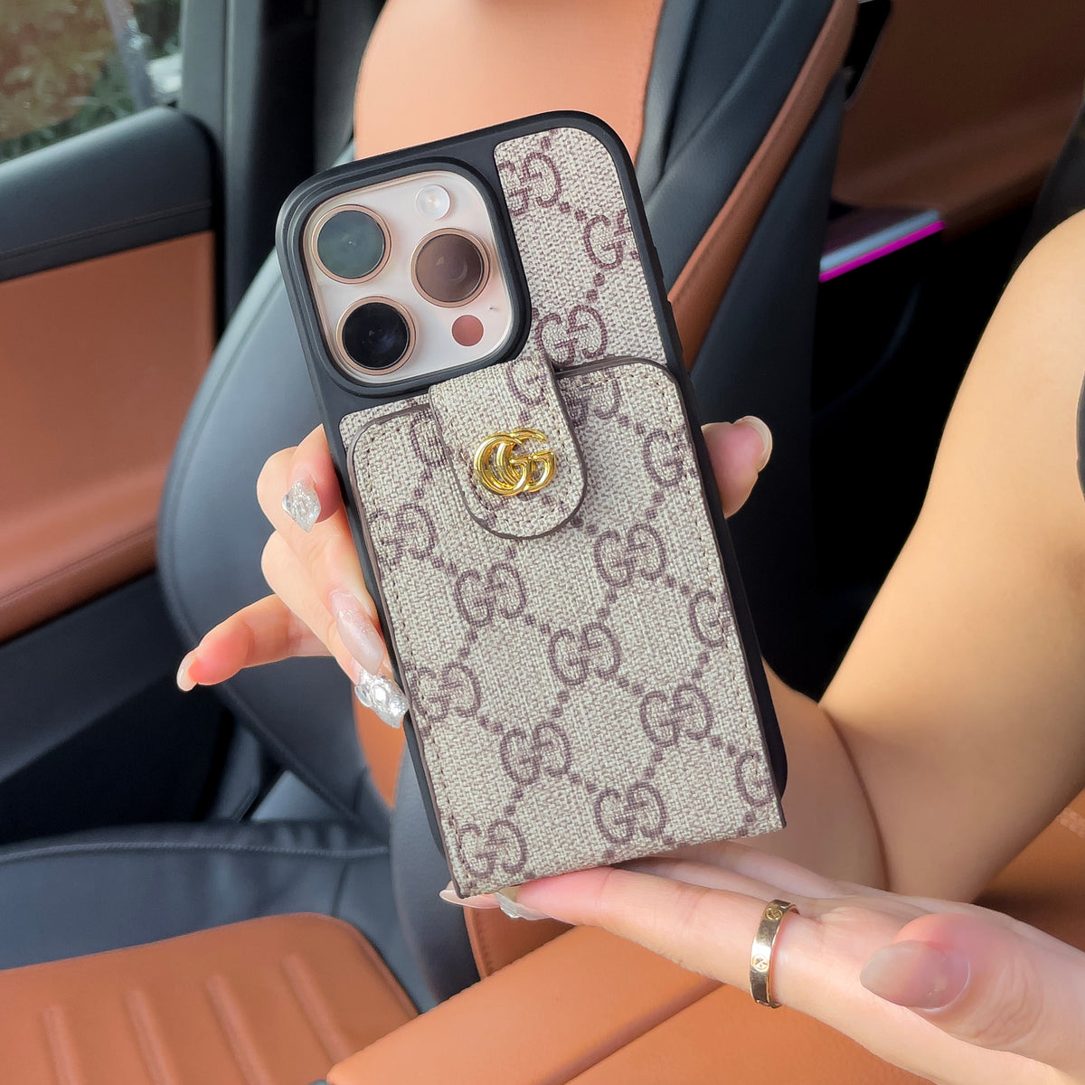 Luksus Crossbody iPhone-deksel med kortholder og stropp