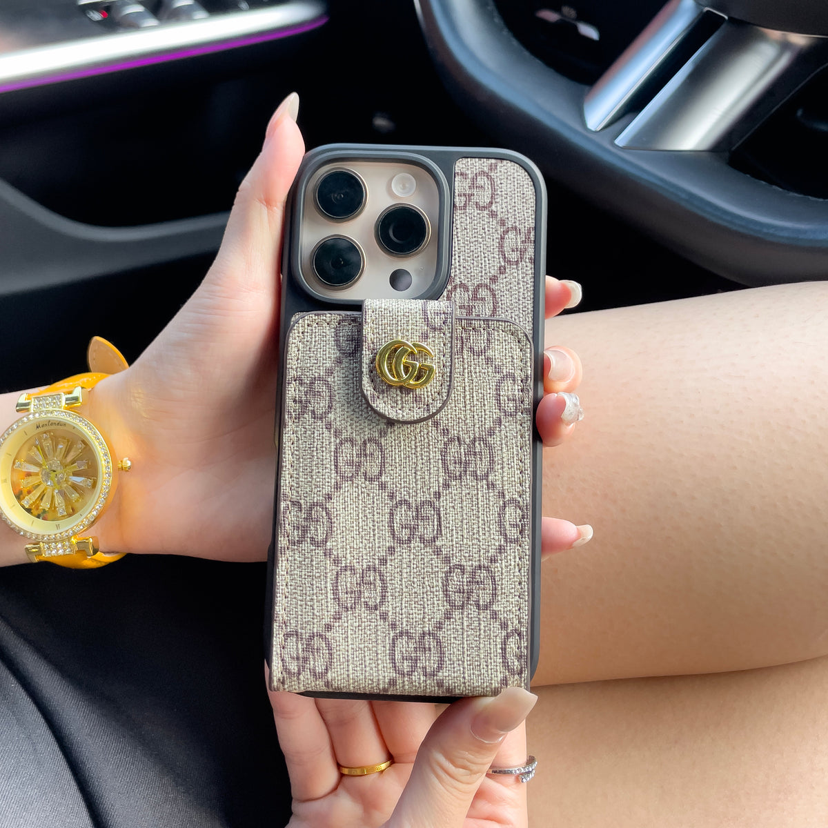 Luksus Crossbody iPhone-deksel med kortholder og stropp