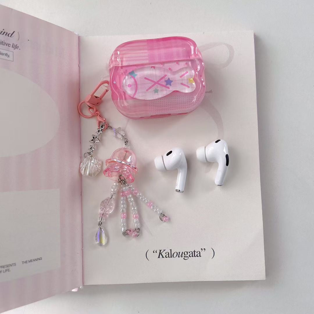 Vaaleanpunainen Unicorn AirPods -kotelo kristallihelmikorulla