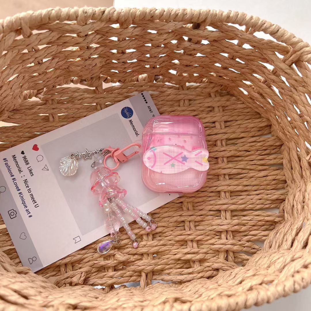 Vaaleanpunainen Unicorn AirPods -kotelo kristallihelmikorulla