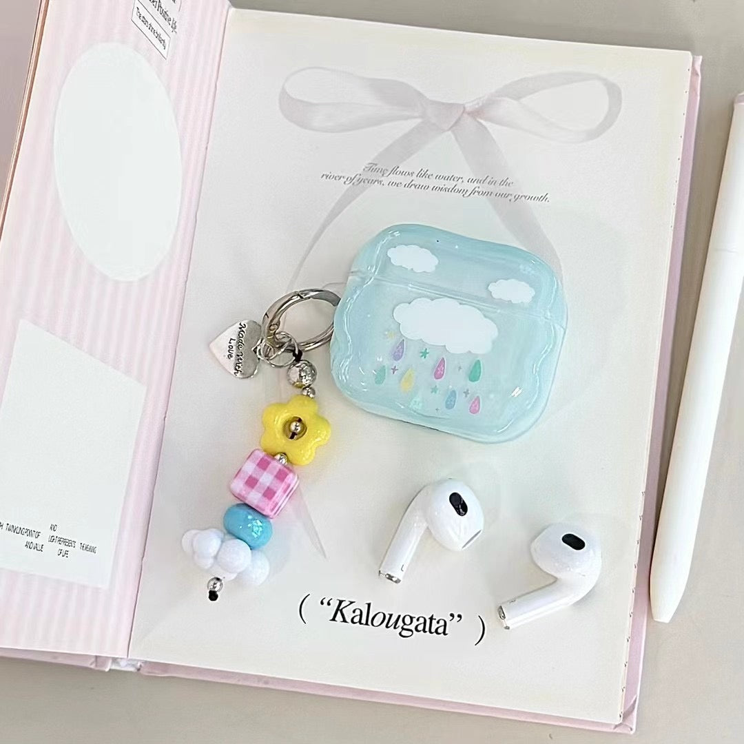 Étui AirPods Blue Cloud avec charme perlé