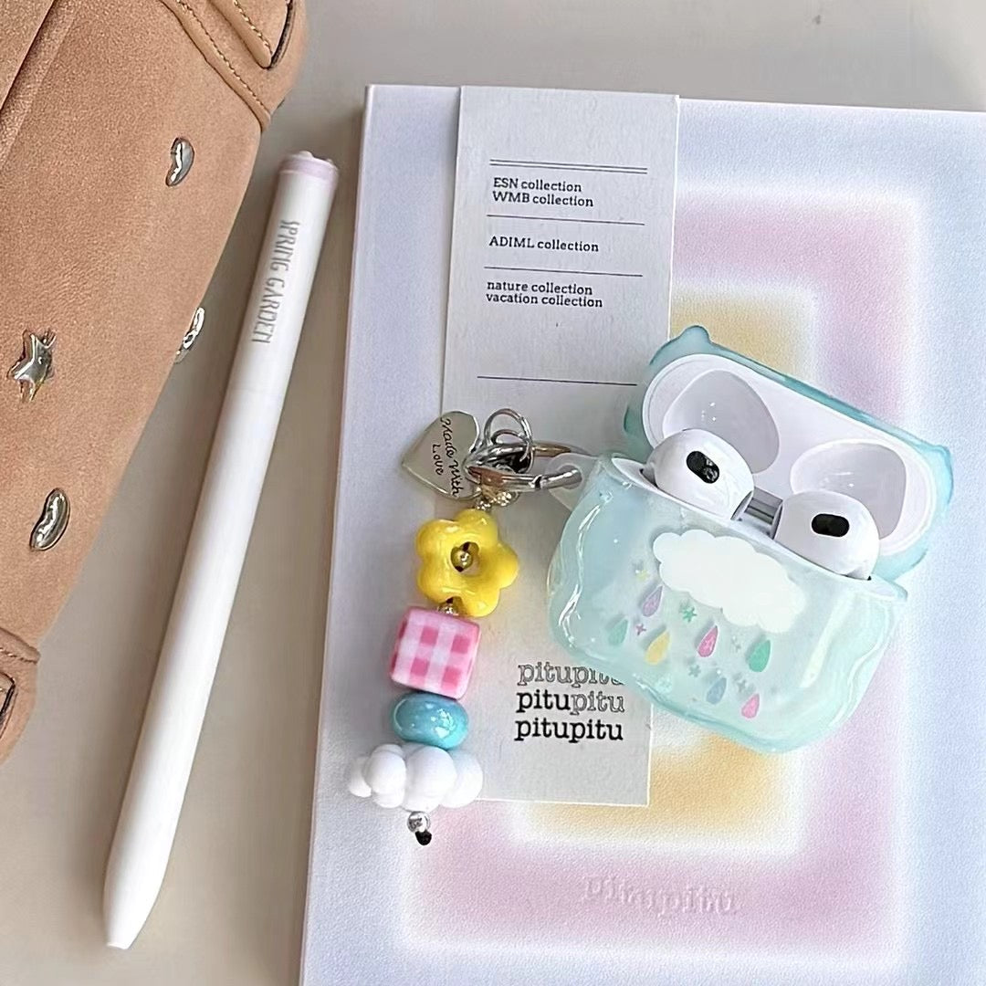 Étui AirPods Blue Cloud avec charme perlé