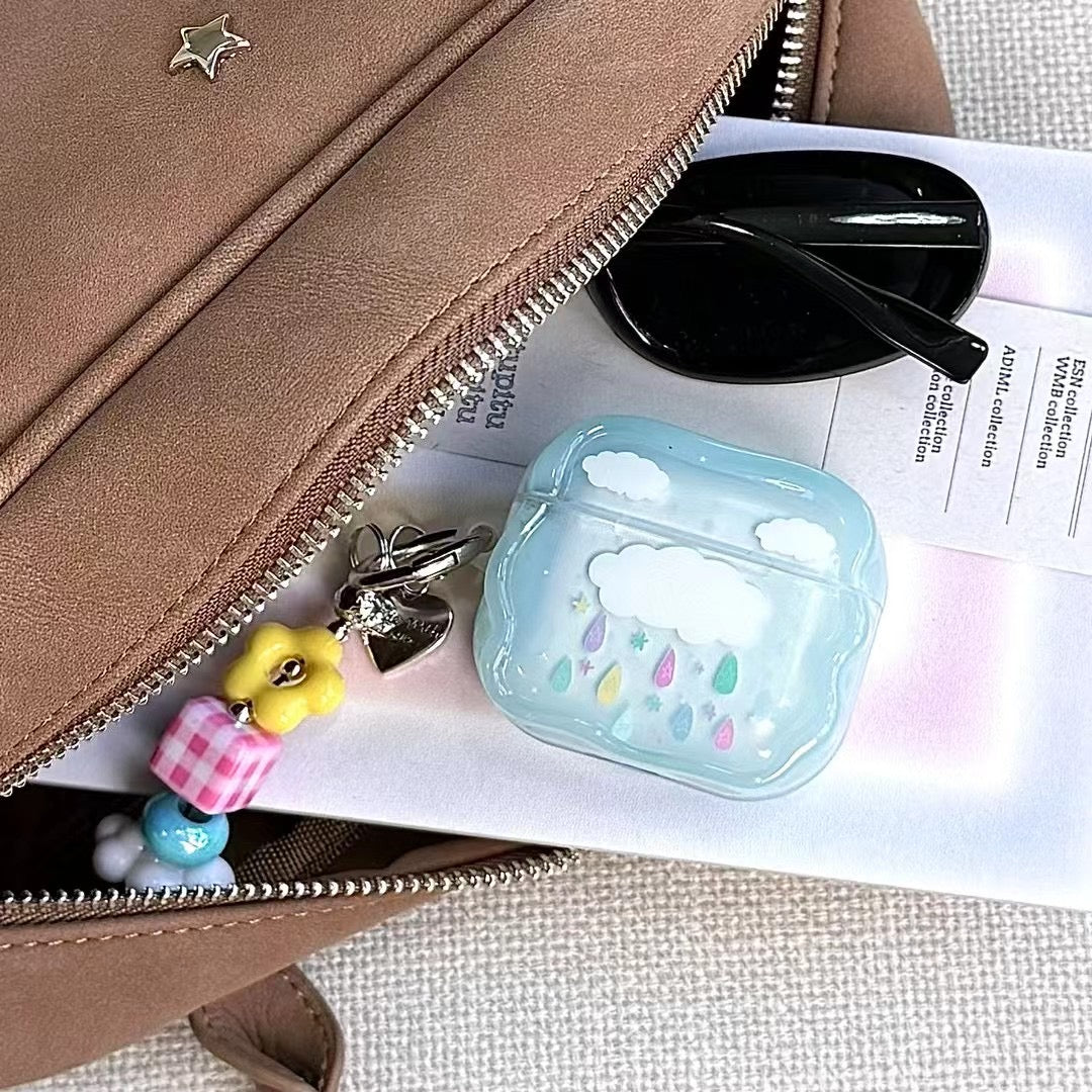 Étui AirPods Blue Cloud avec charme perlé
