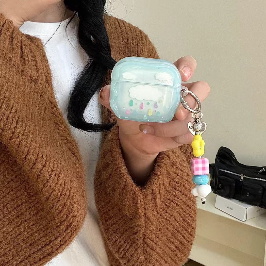 Étui AirPods Blue Cloud avec charme perlé