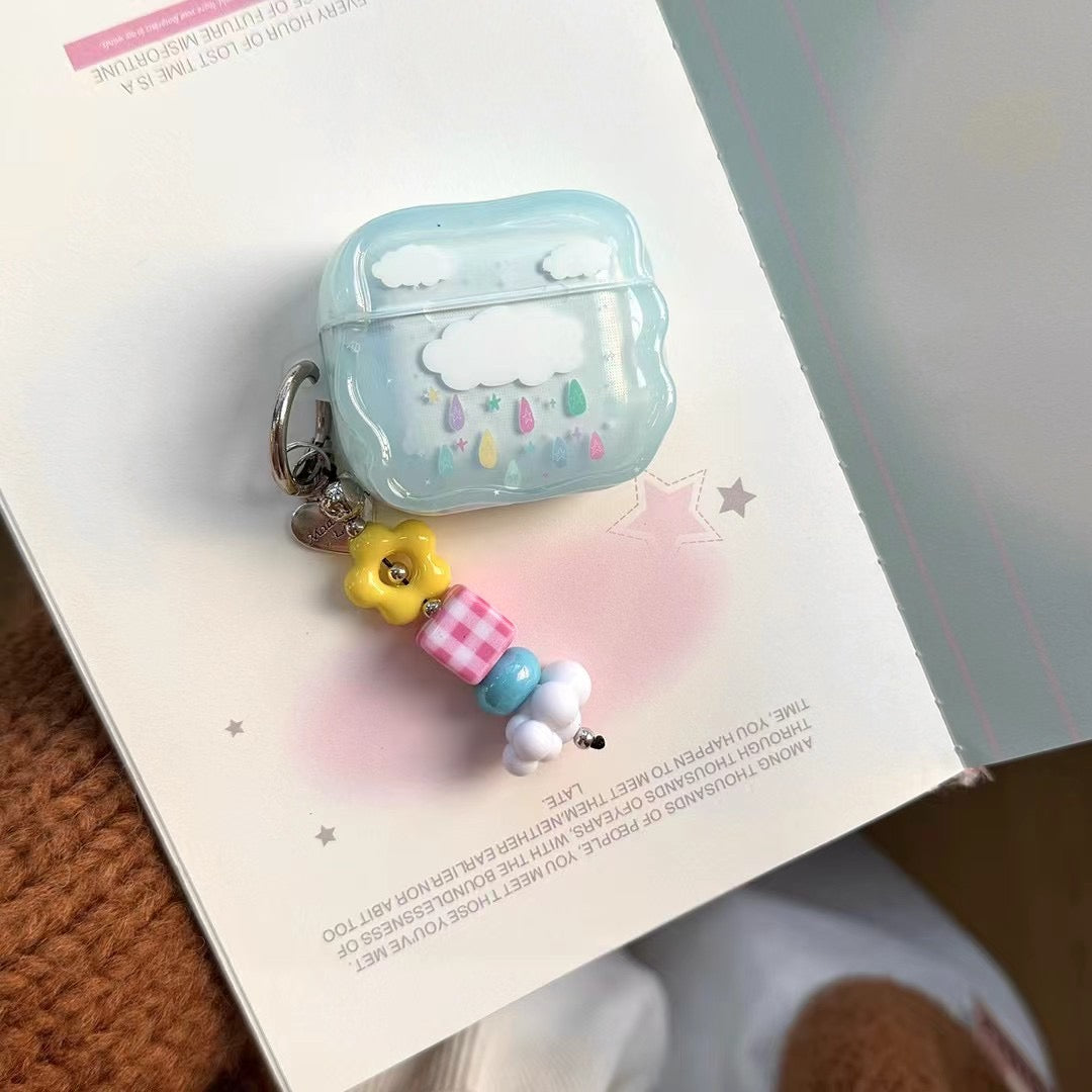 Étui AirPods Blue Cloud avec charme perlé