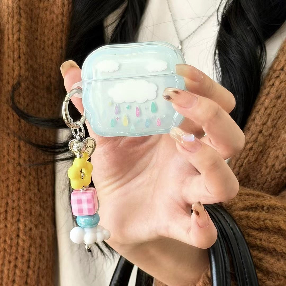 Étui AirPods Blue Cloud avec charme perlé