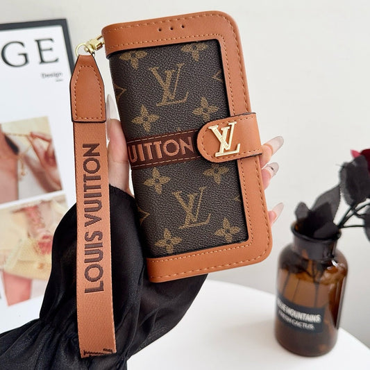 Étui portefeuille pour iPhone à motif de luxe avec porte-carte et sangle