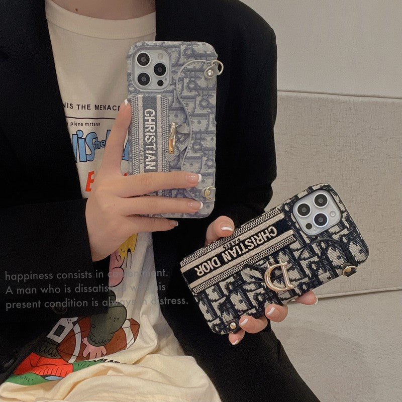 Mote svart og grå stoffkortveske Crossbody iPhone-deksel