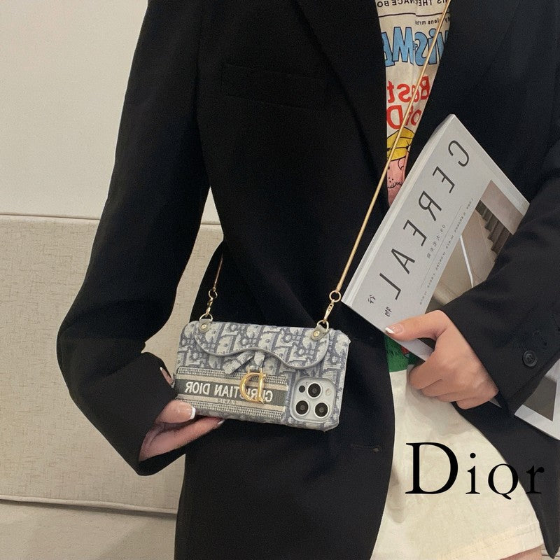 Mote svart og grå stoffkortveske Crossbody iPhone-deksel