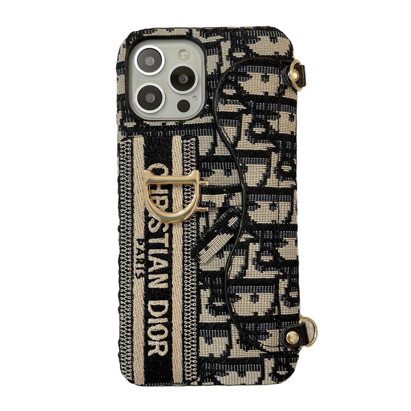 Mote svart og grå stoffkortveske Crossbody iPhone-deksel