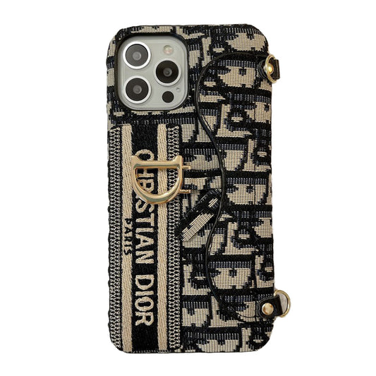 Módní černá a šedá látková taška na karty Crossbody pouzdro na iPhone