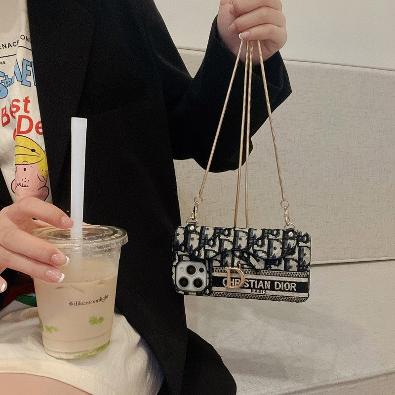 Mote svart og grå stoffkortveske Crossbody iPhone-deksel