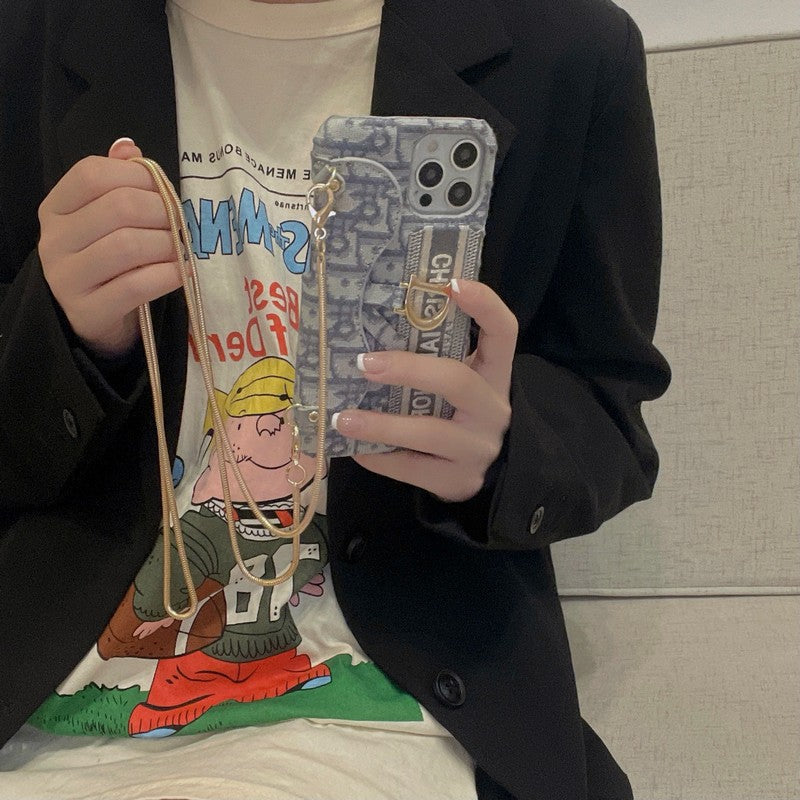 Mote svart og grå stoffkortveske Crossbody iPhone-deksel