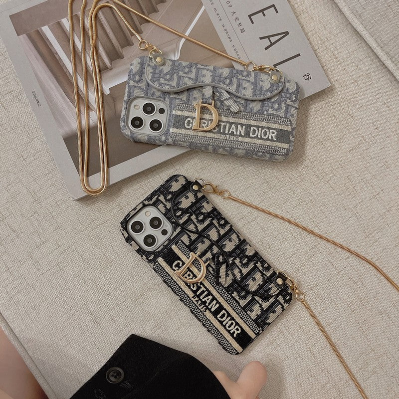 Mote svart og grå stoffkortveske Crossbody iPhone-deksel