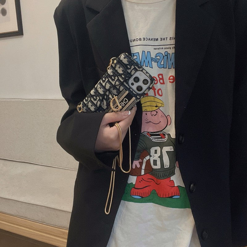 Mote svart og grå stoffkortveske Crossbody iPhone-deksel