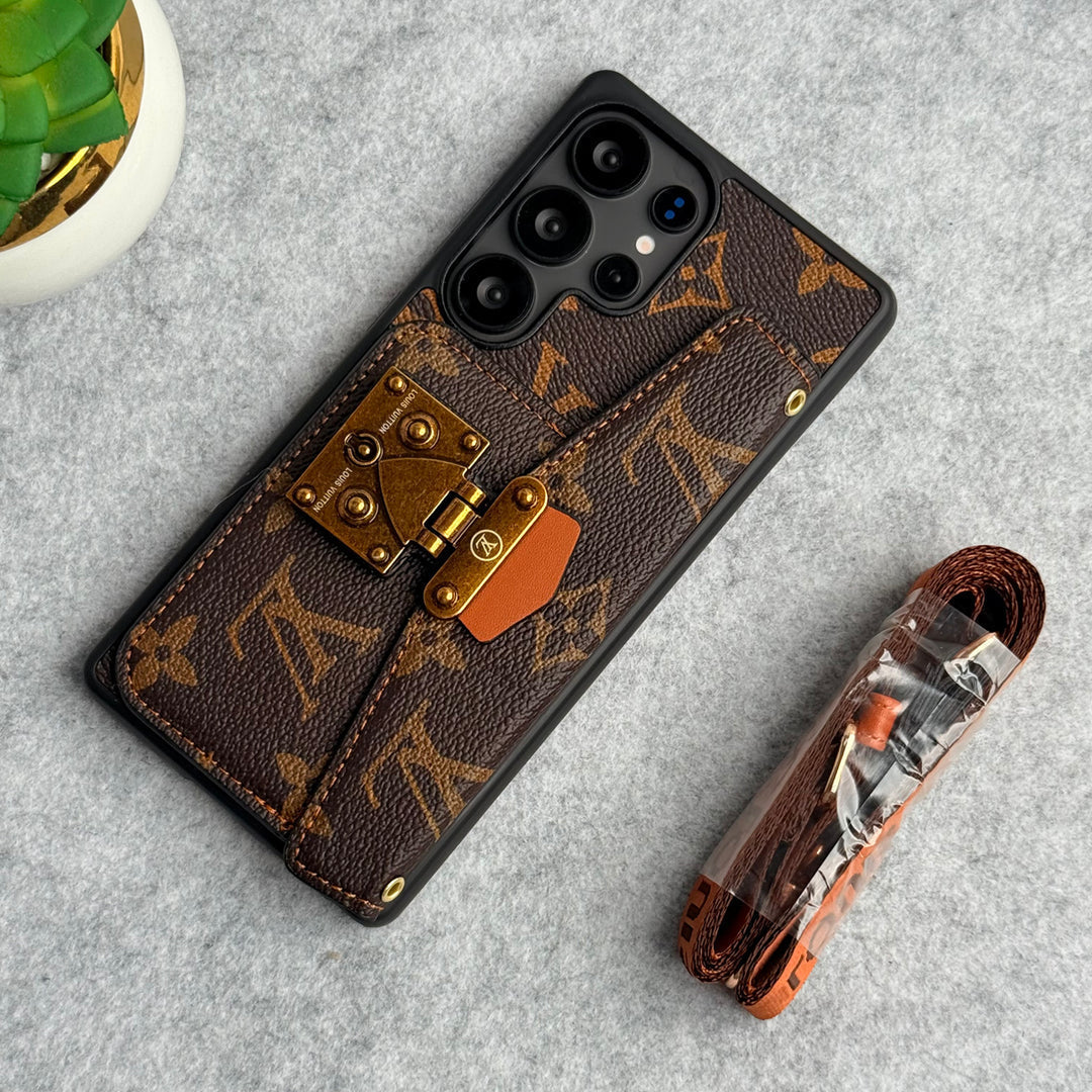 PORTE-CARTES EN CUIR DE MARQUE, ETUI À FENTE DE VERROUILLAGE POUR SAMSUNG GALAXY