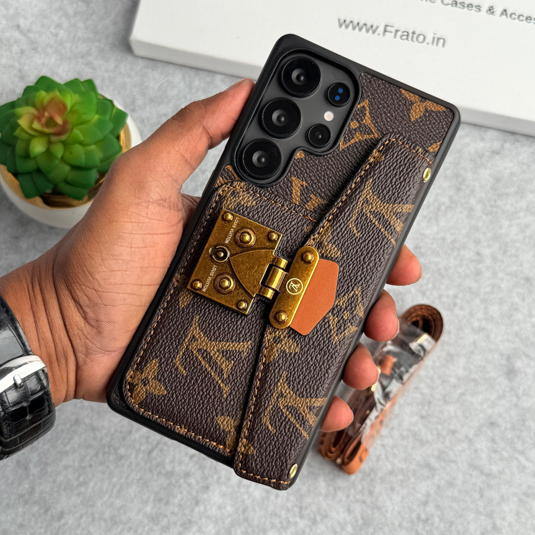 PORTE-CARTES EN CUIR DE MARQUE, ETUI À FENTE DE VERROUILLAGE POUR SAMSUNG GALAXY
