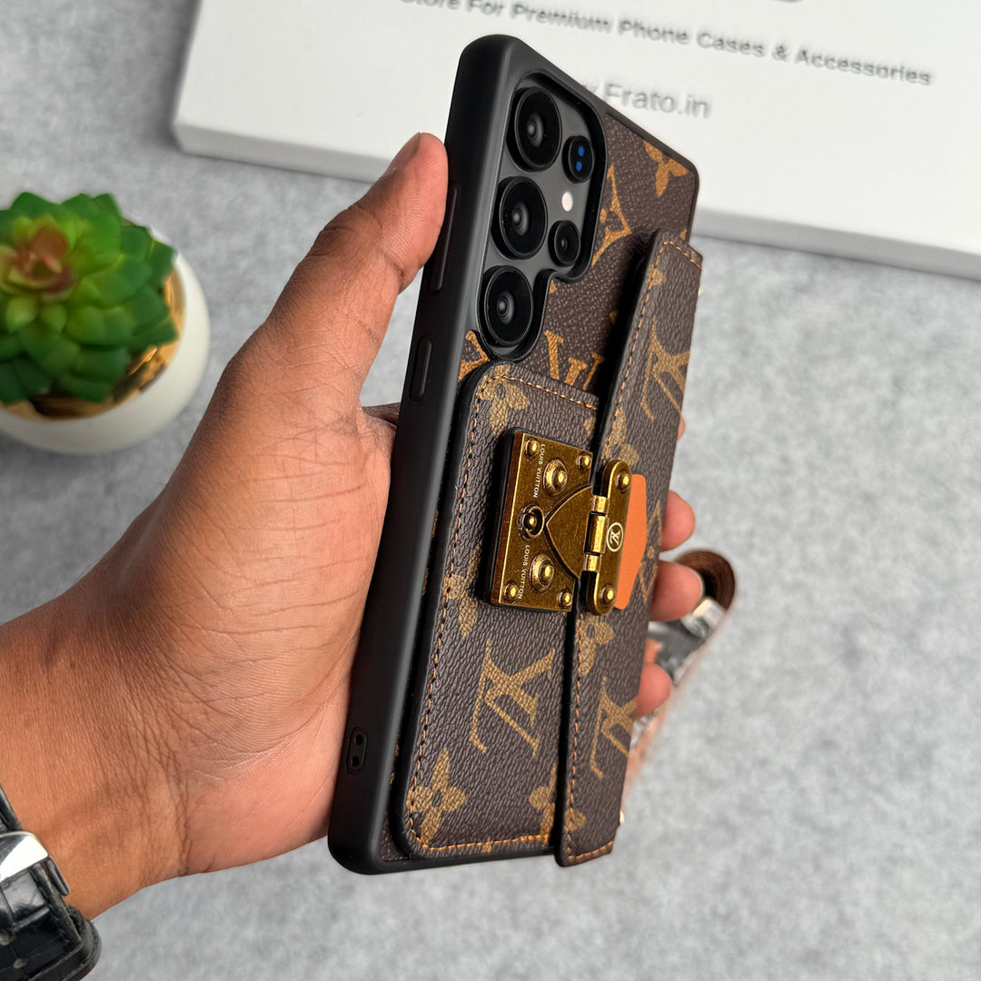 PORTE-CARTES EN CUIR DE MARQUE, ETUI À FENTE DE VERROUILLAGE POUR SAMSUNG GALAXY
