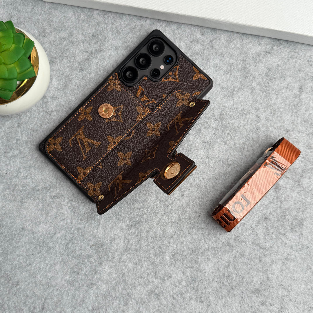 PORTE-CARTES EN CUIR DE MARQUE, ETUI À FENTE DE VERROUILLAGE POUR SAMSUNG GALAXY