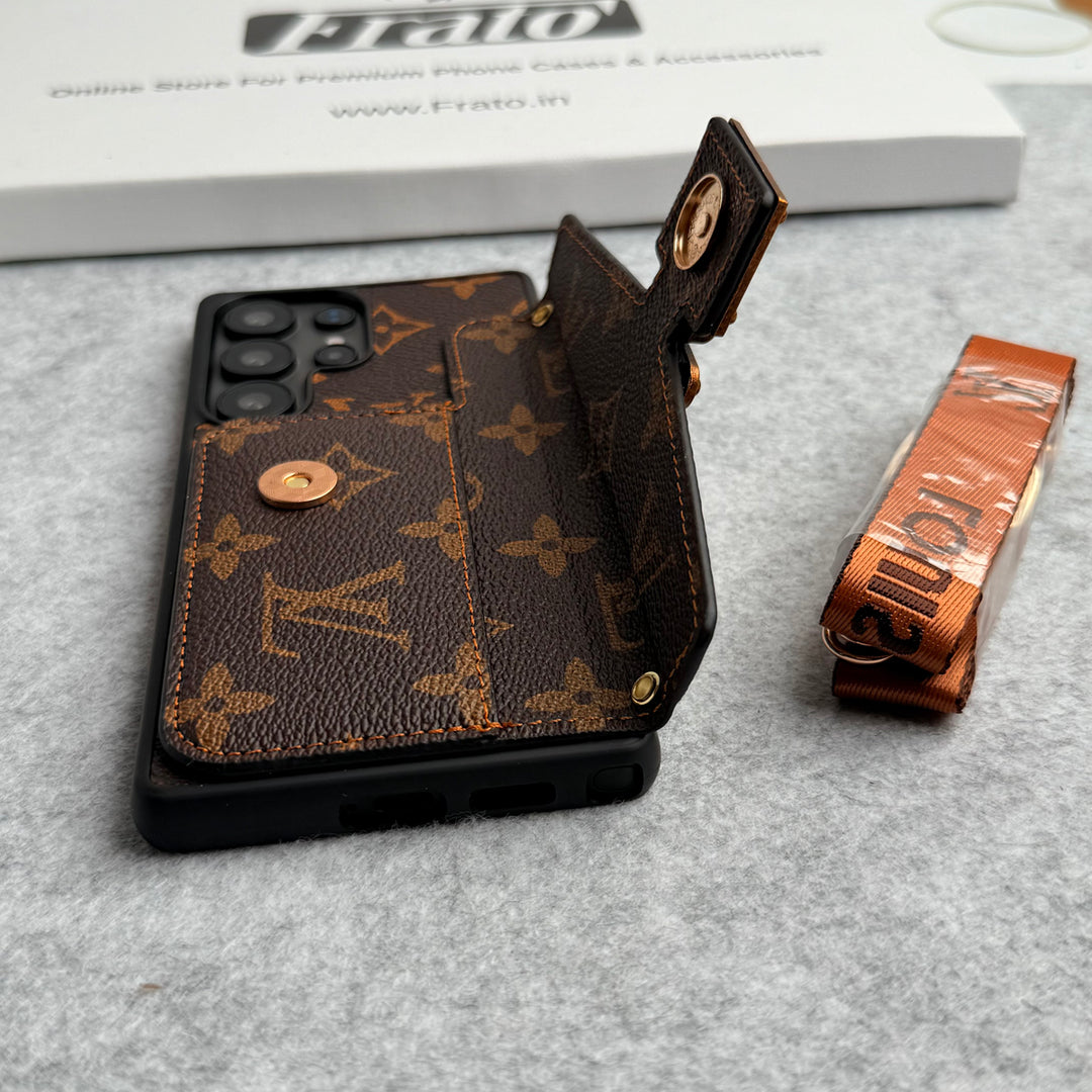 PORTE-CARTES EN CUIR DE MARQUE, ETUI À FENTE DE VERROUILLAGE POUR SAMSUNG GALAXY