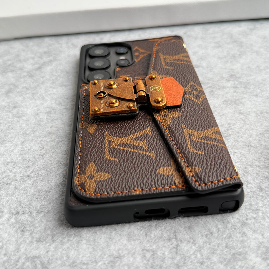 PORTE-CARTES EN CUIR DE MARQUE, ETUI À FENTE DE VERROUILLAGE POUR SAMSUNG GALAXY