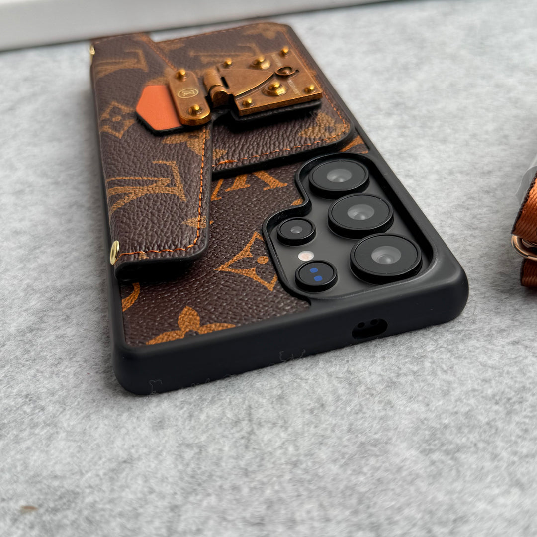 PORTE-CARTES EN CUIR DE MARQUE, ETUI À FENTE DE VERROUILLAGE POUR SAMSUNG GALAXY