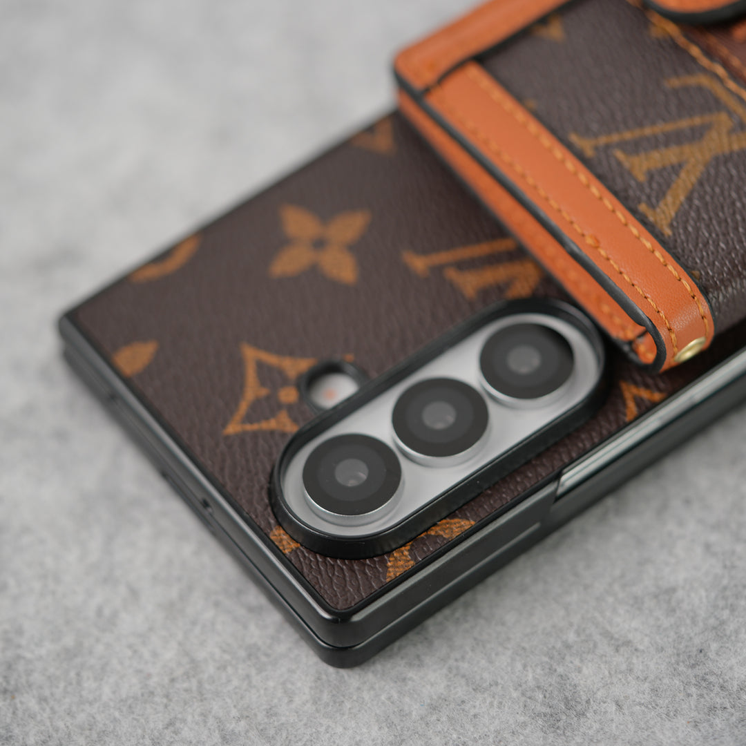 Luxuriöse Marken-Kartenhalter-Crossbody-Riemenhülle für Samsung Z Fold