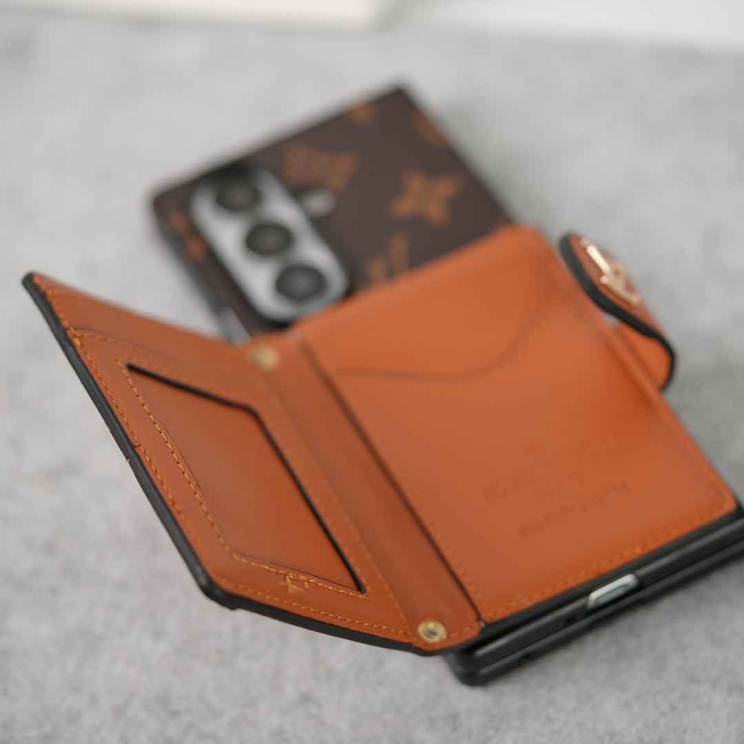 Luxuriöse Marken-Kartenhalter-Crossbody-Riemenhülle für Samsung Z Fold