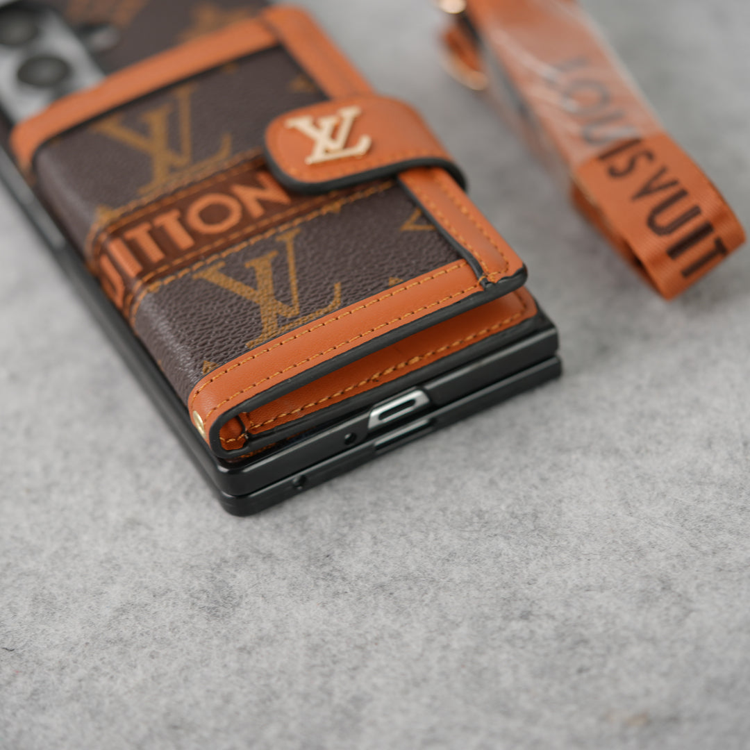 Luxuriöse Marken-Kartenhalter-Crossbody-Riemenhülle für Samsung Z Fold