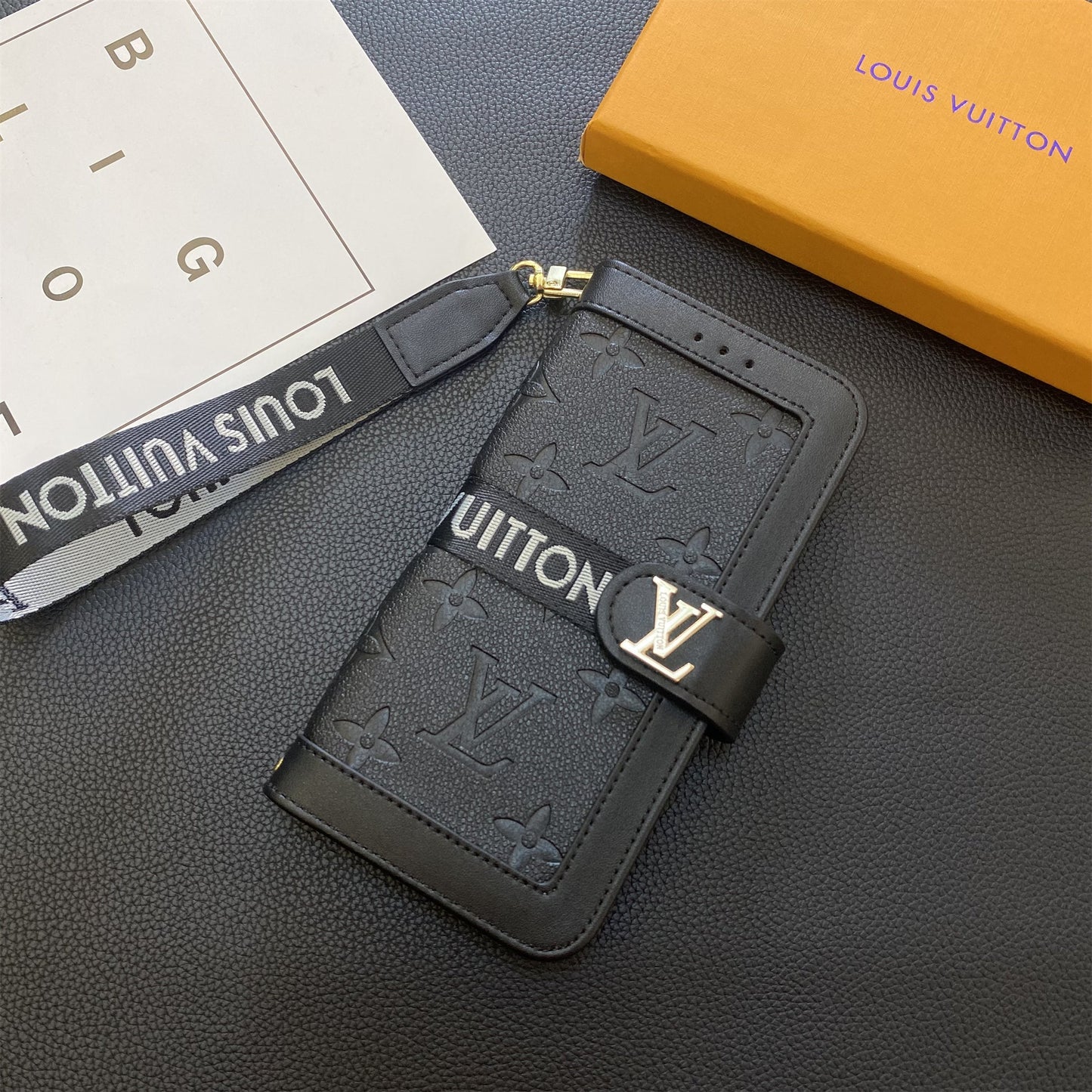 Premium äkta läder Monogram Canvas Plånbok Korthållare Fodral Samsung Galaxy