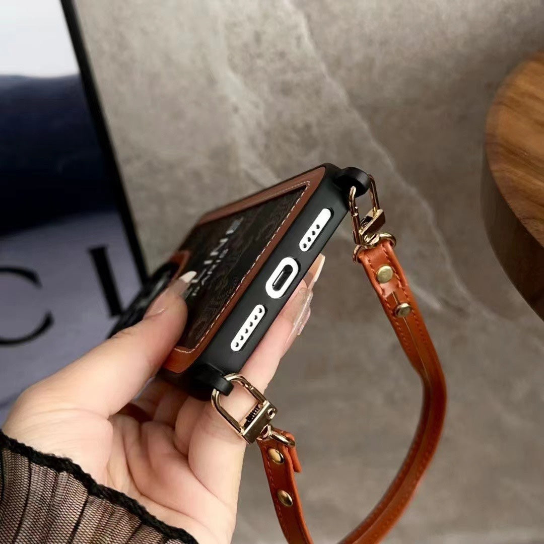 Hvit Celine iPhone-deksel med stropp-SZ231124