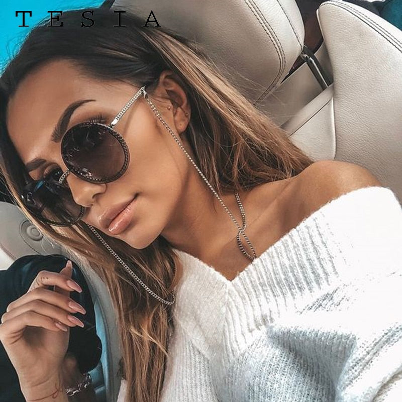 Gafas de sol redondas de marca para mujer, gafas de sol de lujo sin montura para mujer, gafas de sol populares de Europa Ins, gafas de sol para mujer