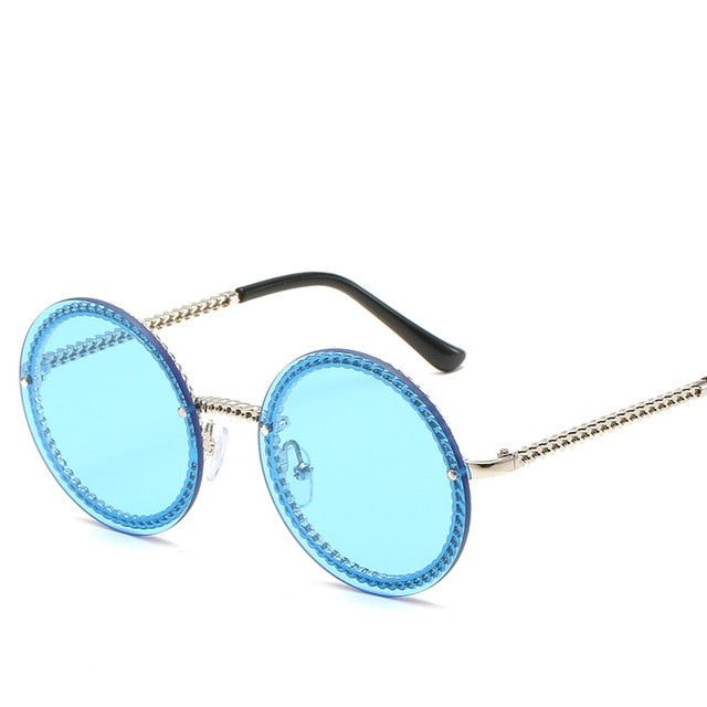Gafas de sol redondas de marca para mujer, gafas de sol de lujo sin montura para mujer, gafas de sol populares de Europa Ins, gafas de sol para mujer