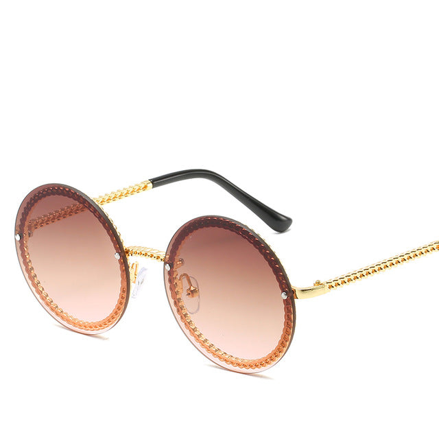 Gafas de sol redondas de marca para mujer, gafas de sol de lujo sin montura para mujer, gafas de sol populares de Europa Ins, gafas de sol para mujer