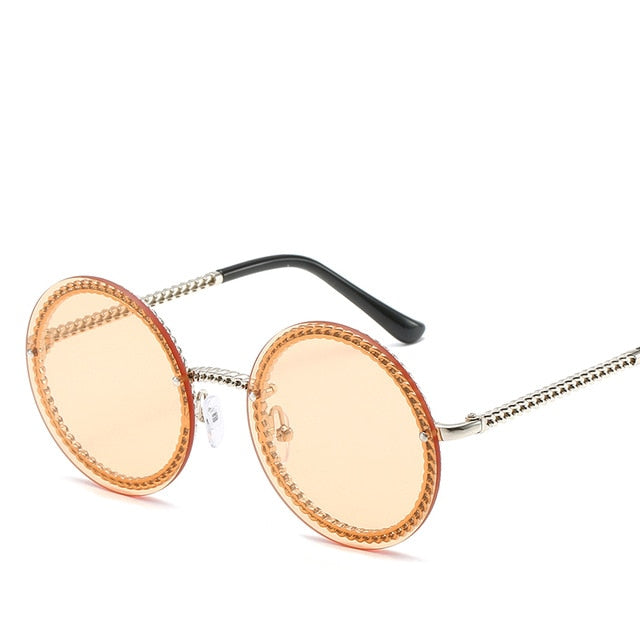 Gafas de sol redondas de marca para mujer, gafas de sol de lujo sin montura para mujer, gafas de sol populares de Europa Ins, gafas de sol para mujer
