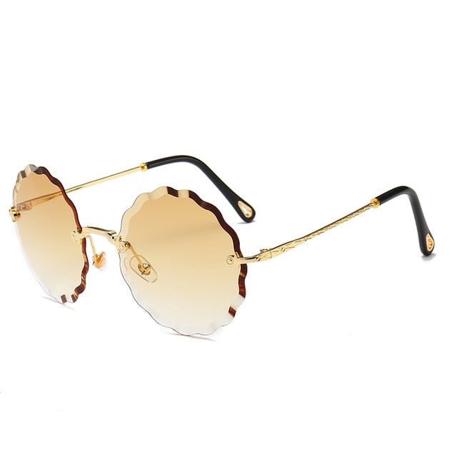 Gafas de sol redondas de lujo para mujer, gafas de sol sin montura de diseñador de marca para mujer, gafas Rosie a la moda