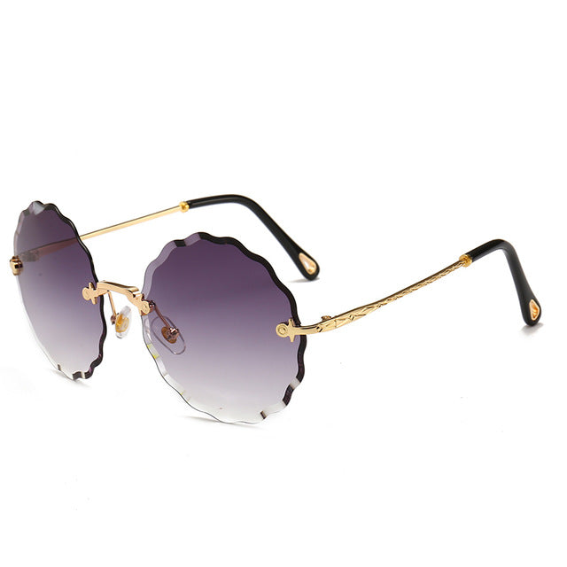 Gafas de sol redondas de lujo para mujer, gafas de sol sin montura de diseñador de marca para mujer, gafas Rosie a la moda